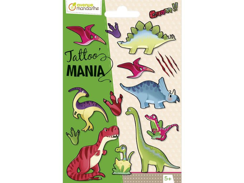 Avenue Mandarine | Tattoo Mania Dino | 1 Bogen mit 10 Tattoos
