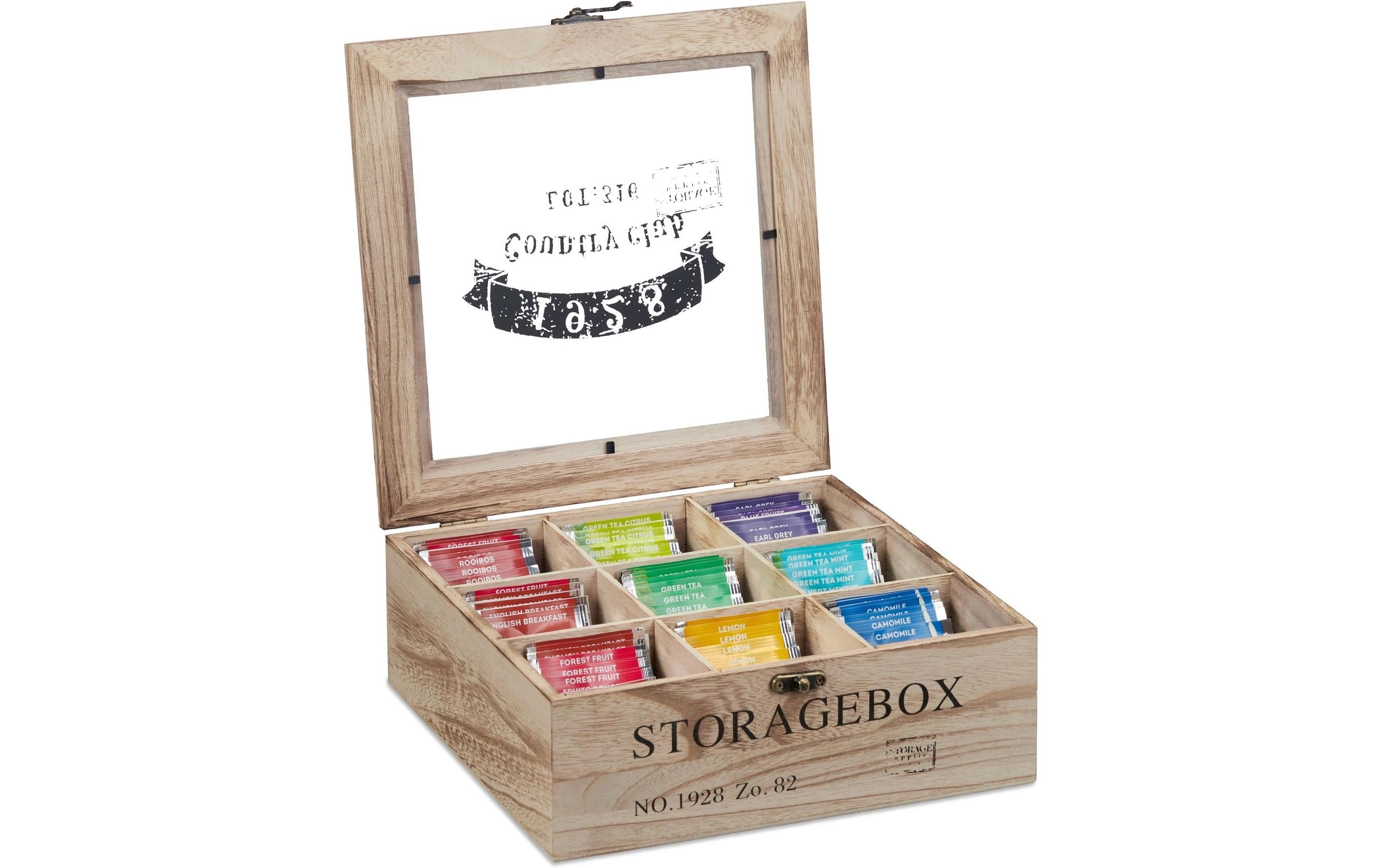 relaxdays, Teebeutel-Box Braun