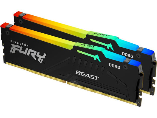 Kingston | FURY Beast RGB DDR5 32GB 2-Kit 6000MT/s EXP | 2x 16GB, CL30-36-36, 1.4V, 288Pin, EXPO