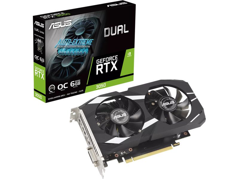 ASUS | DUAL RTX3050 O6G, GDDR6 | GeForce RTX3050, 1x DVI, 1x HDMI, 1x DP