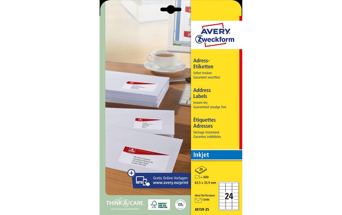 Avery Zweckform Etik.  63,5x33,9mm C6, 25Bl