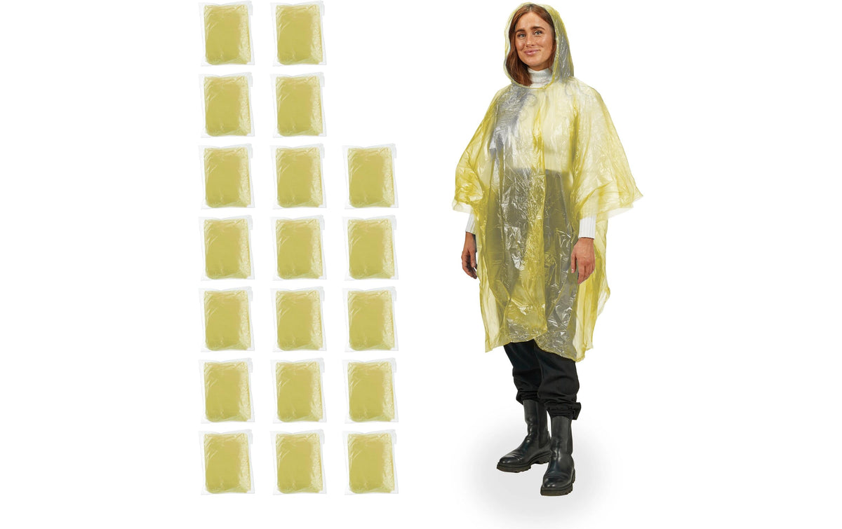 relaxdays, Regenponcho 20 Stück, Gelb