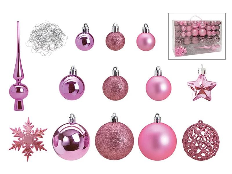 G. Wurm | Weihnachtskugeln-Set 111er | Ø 3/4/6 cm, rosa