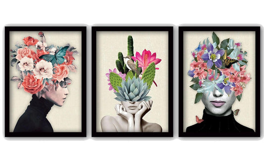 Wallxpert Bild Flowers Woman 3-teilig