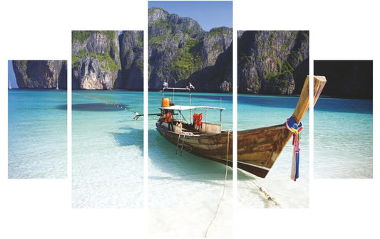 Wallxpert Bild Boot im Meer 5-teilig