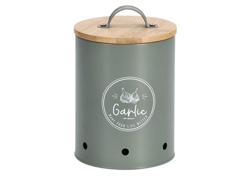 Zeller Present | Knoblauchtopf Garlic | Bambus/Metall, Ø 11,3 x 14,3 - 17 cm