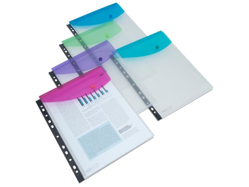 Rapesco | A4-Druckknopf-Dokumentenmappe | assortierte Farben, 5 Stk.