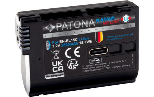 Patona | Platinum Akku EN-EL15C USB-C | 2250mAh, 7V, USB-C Input
