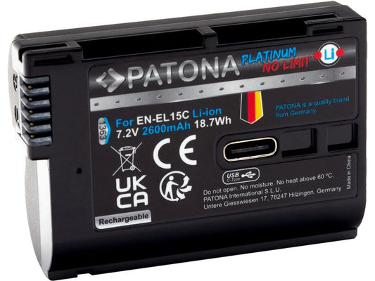 Patona | Platinum Akku EN-EL15C USB-C | 2250mAh, 7V, USB-C Input
