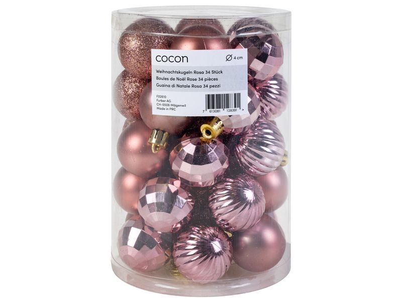 COCON | Weihnachtskugel 34 Stück, Rosa | Kunststoff, D: 4cm