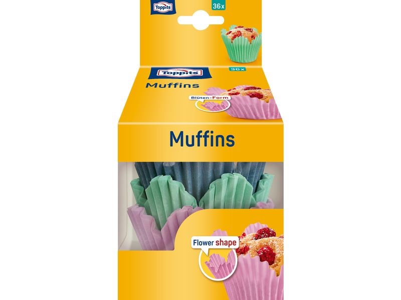 Toppits | Muffin-Papierbackförmchen Blütenfor | D: 7cm, 36 Stück, 3 Farben