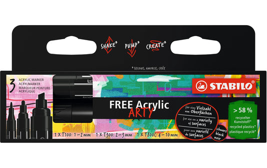 STABILO FREE Acrylic Mix schwarz 3Etui