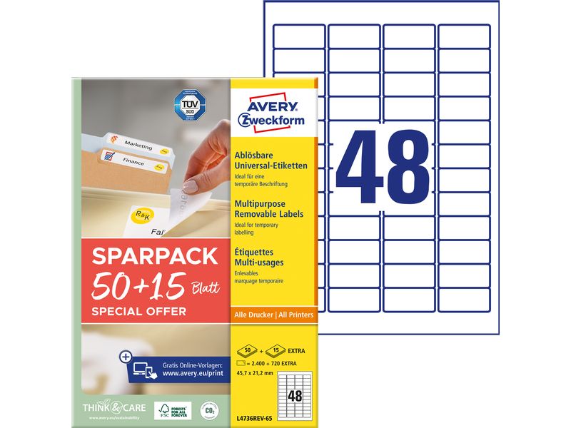Avery Zweckform | Universal-Etiketten L4736R | 3.120 Etiketten / 65 Blatt