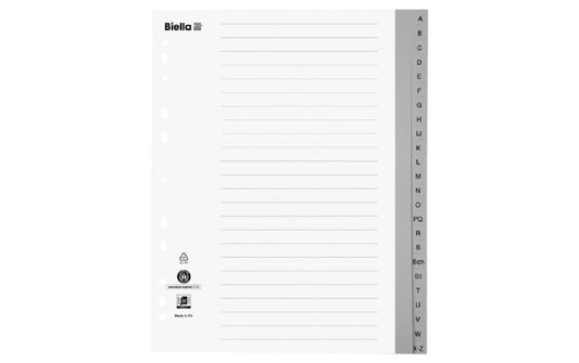 Biella | Register Polypropylen A4 A-Z, 4Loch | grau, überbreit für Zeigetaschen, mit Index