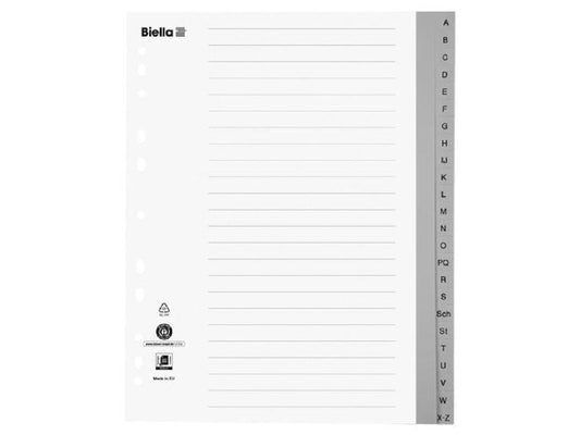 Biella | Register Polypropylen A4 A-Z, 4Loch | grau, überbreit für Zeigetaschen, mit Index