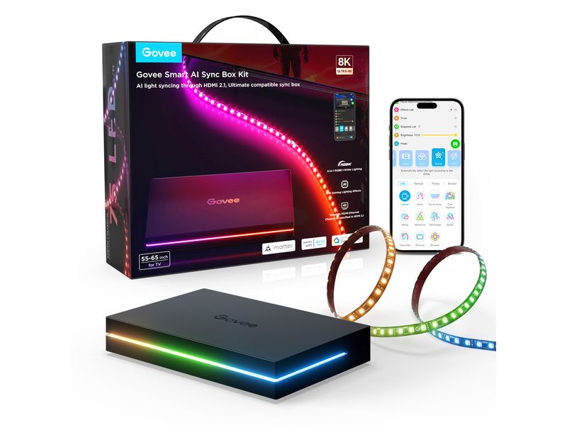 Govee | HDMI AI Sync Box Kit 55-65 | inkl. LED Strip HDMI 2.1,8K 240 Hz 4K 120Hz