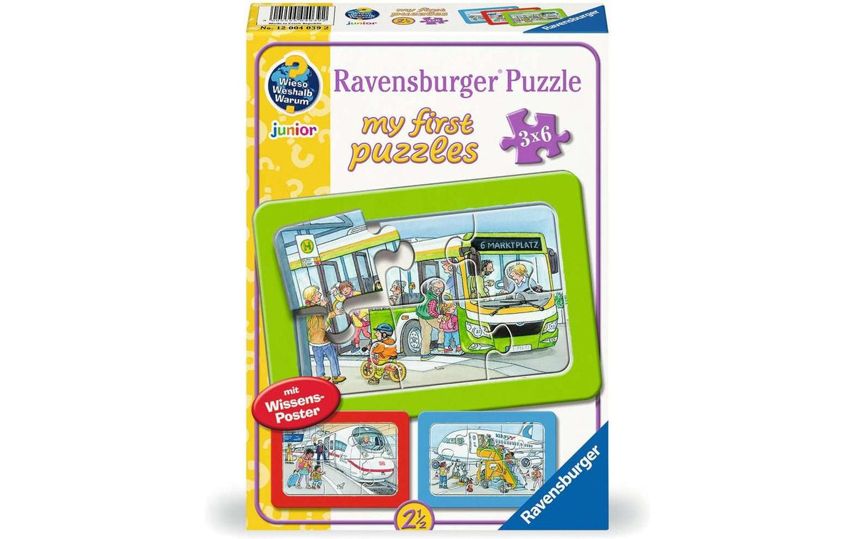 Puzzle Unterwegs mit Bus, Bahn und Flugzeug