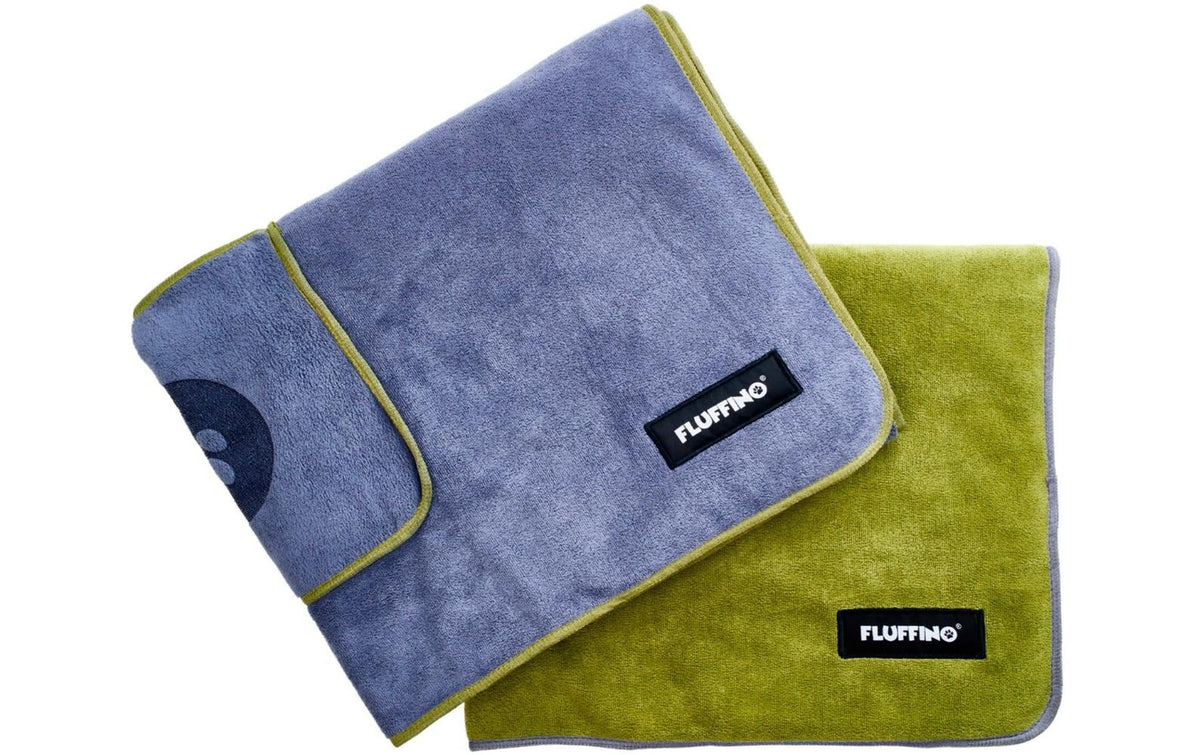 Fluffino, Hundehandtuch-Set, Grün / Blau, M