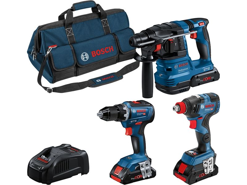Bosch Professional | 18V Profi Set | GSR18V+GDX18V+GBH18V+3x4.