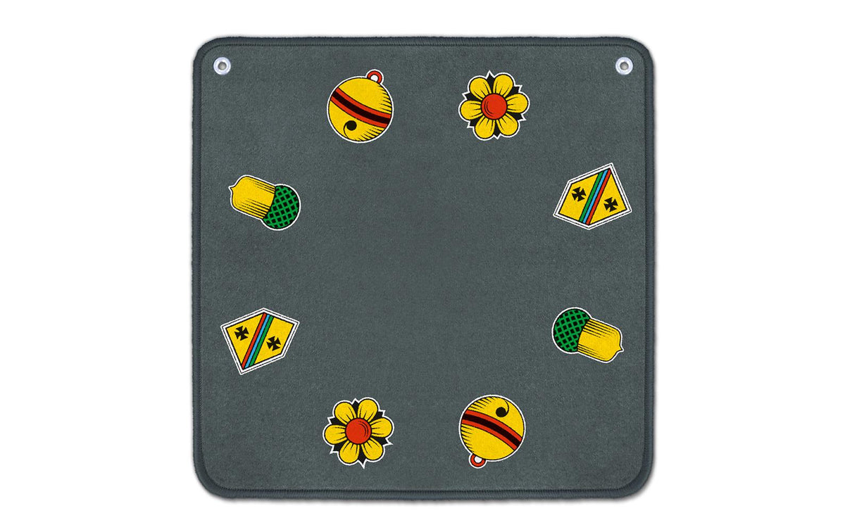 Jassteppich grau mit deutschen Motiven