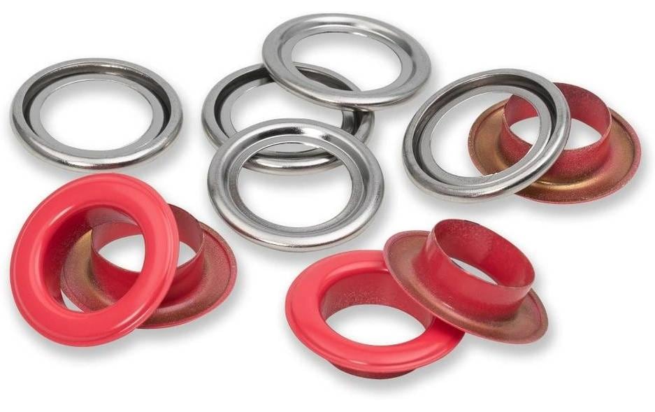 Prym Ösen mit Scheiben , rot-silber