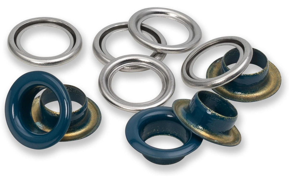 Prym Ösen mit Scheiben , marine-silber
