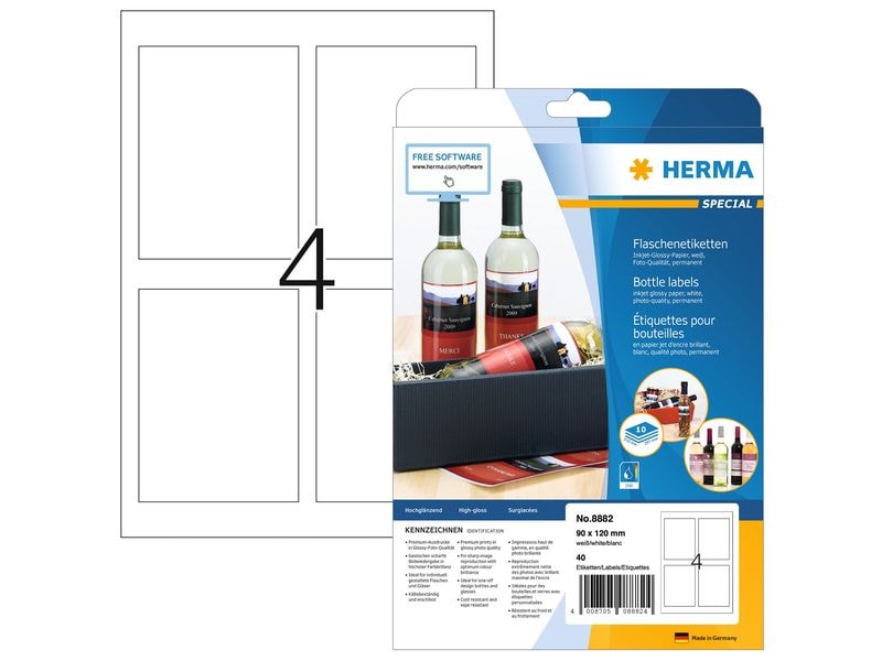 HERMA | Flaschenetiketten 8882 90x120mm | 40 Etiketten, 10 Blatt