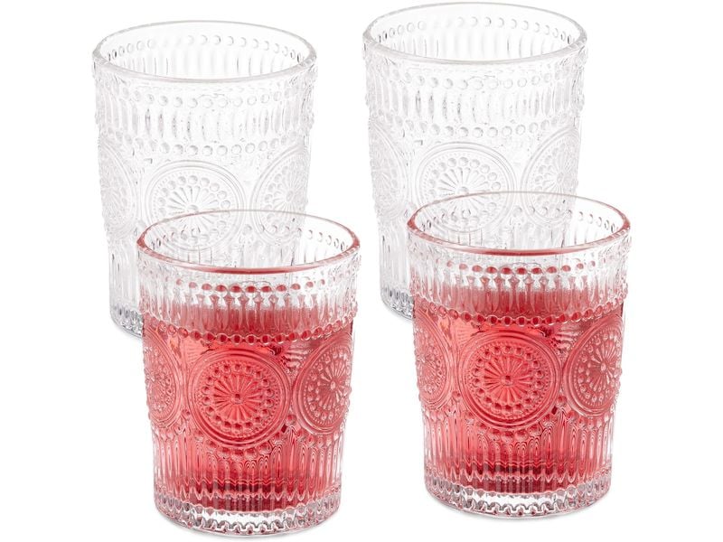 relaxdays | Trinkgläser-Set Vintage 300ml | 4 Stück, Glas