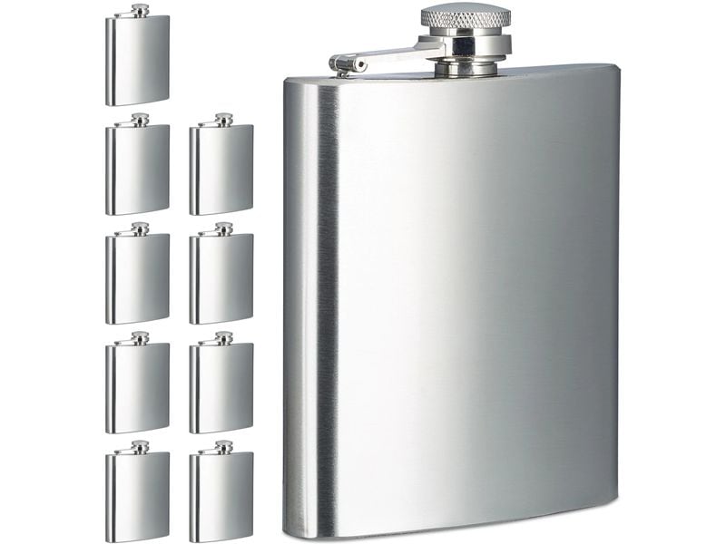 relaxdays | Flachmann 10er Set | 200ml, Edelstahl