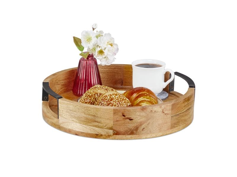 relaxdays | Serviertablett Mangoholz 35cm | Metall/Mangoholz aus Indien
