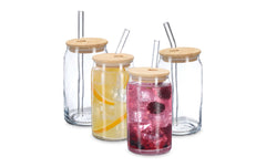 relaxdays | Trinkgläser-Set Bambus 450ml | 4 Stück, Glas/Bambus aus China