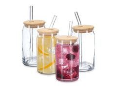 relaxdays | Trinkgläser-Set Bambus 450ml | 4 Stück, Glas/Bambus aus China