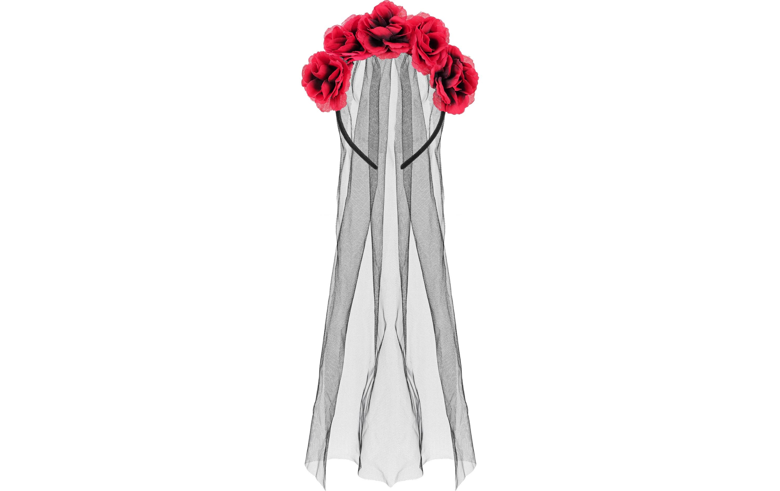 Partydeco Haarreif Rosen rot/schwarz