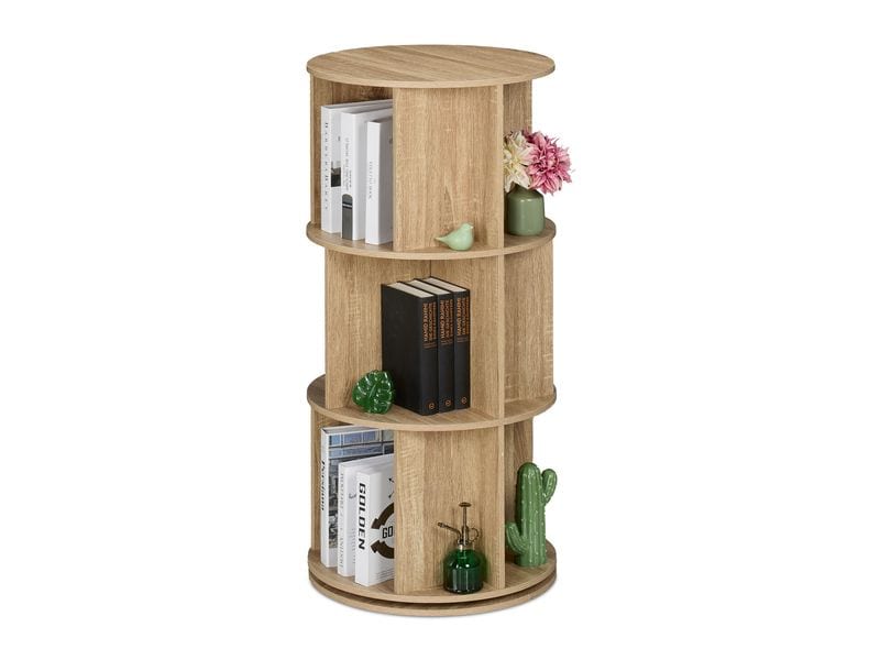 relaxdays | Bücherregal drehbar 3 Etagen | Spanplatte China, Hellbraun