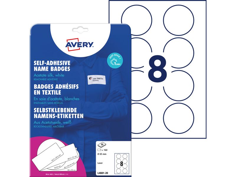 Avery Zweckform | NamensEtik. rund 65mm Laser | Inhalt: 160 Etik. / 20 Blatt