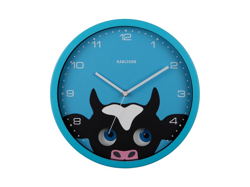 KARLSSON | Kinder Wanduhr Kuh | Wall clock Peekaboo Cow blue