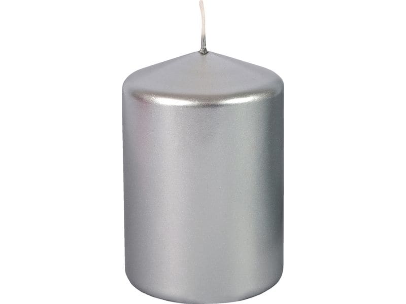 müller Kerzen | Stumpenkerze Silber | Glanz, 10x6.8 cm (HxD)