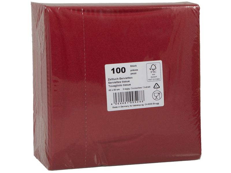 ELCO | Papierservietten 40 cm x 40 cm, 100 S | 3 lagig, Zelltuch, Bordeaux