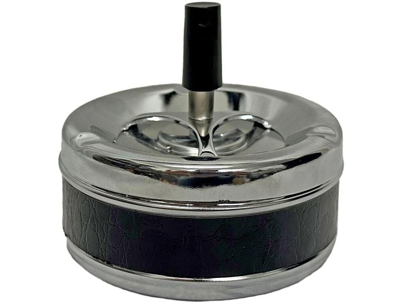 Dameco | Aschenbecher, Schleuderdeckel | Lederoptik, Metall, 11x10 cm (DxH)