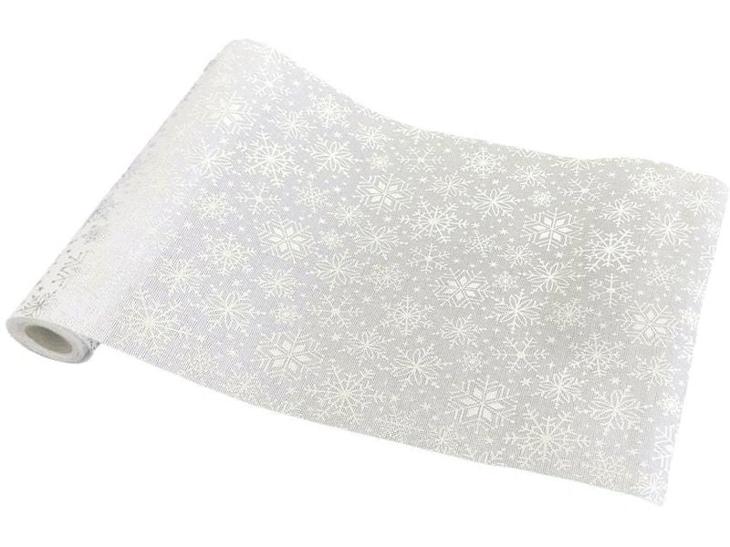 Dameco | Dekostoff Schneeflocken, Silber | imitierte Leine,Polyester, 36x300 cm