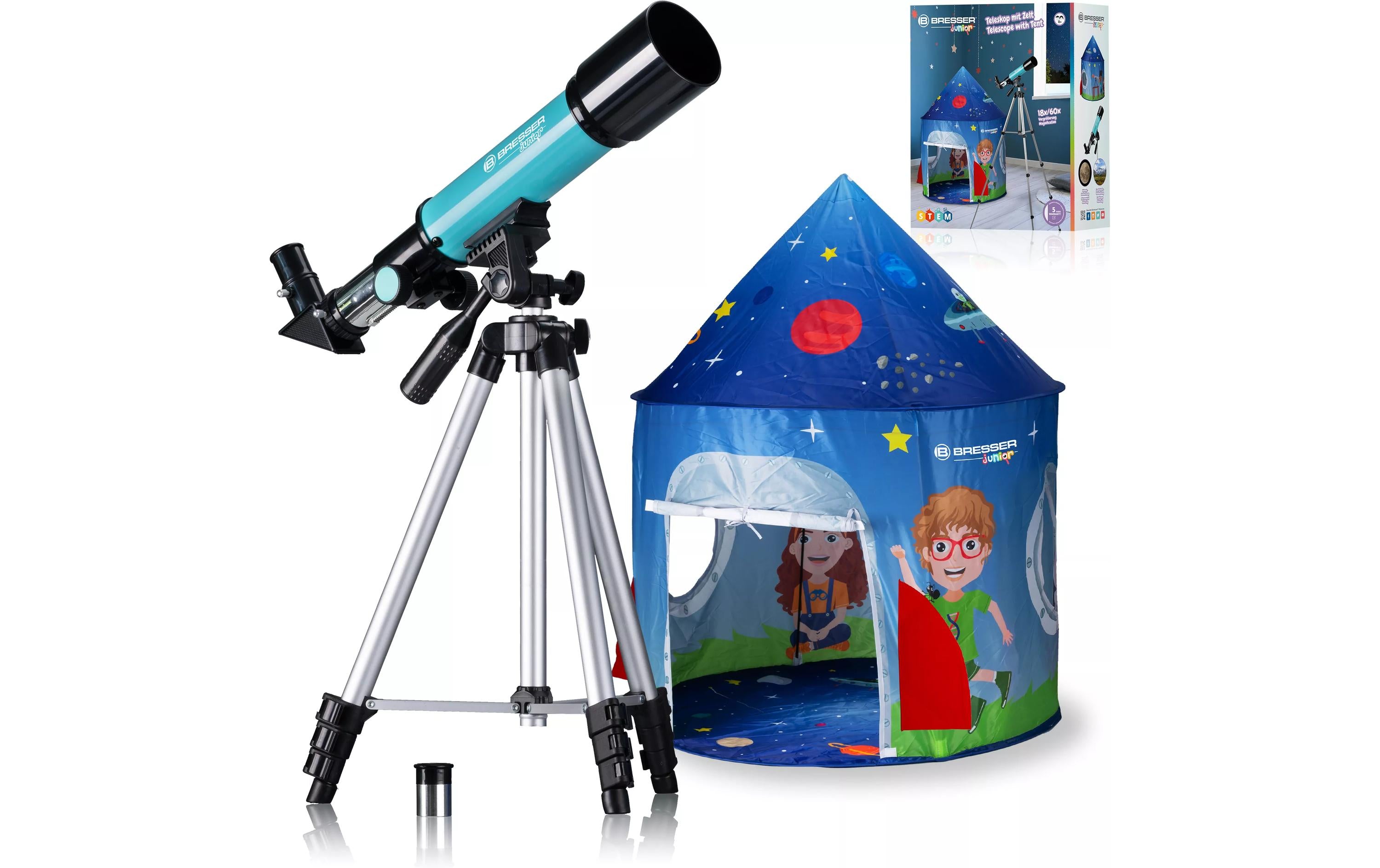 BRESSER JUNIOR Linsenteleskop mit Zelt