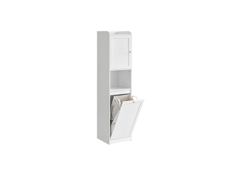 VASAGLE | Badezimmerschrank mit Wäschekorb | 40x40x170 cm (TxBxH),MDF, Polyestergewebe