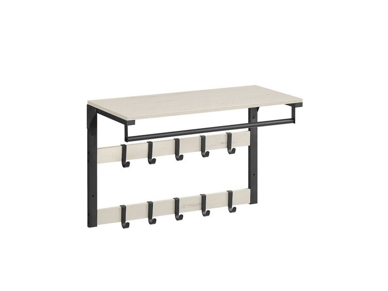 VASAGLE | Garderobe Ablage und 10 Haken | 30x65x42 cm (TxBxH), Stahl, Holzspanplatte