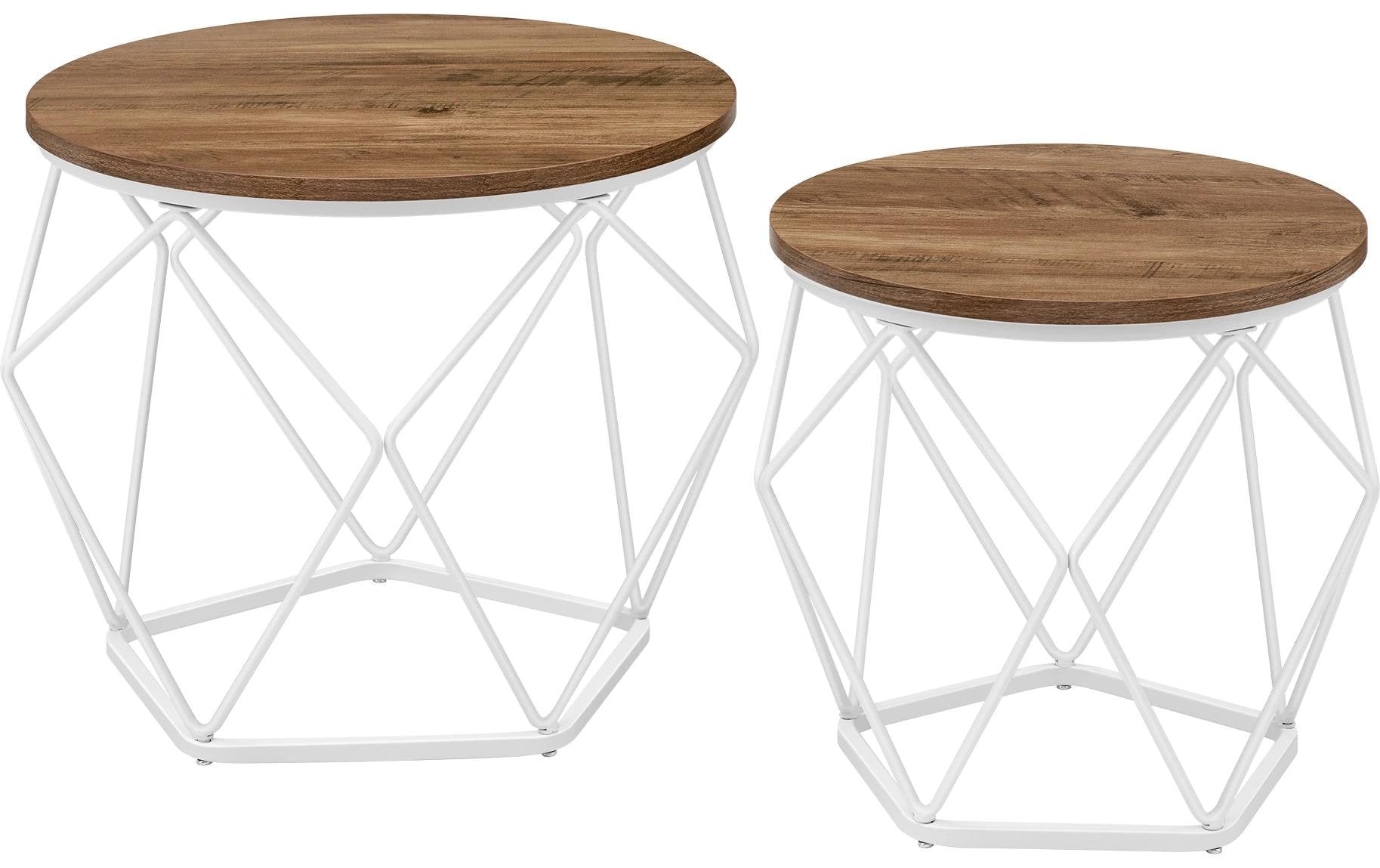 Vasagle Couchtisch 2er Set, Weiss-Natur