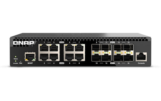 QNAP | QSW-M3216R-8S8T, Management Switch | 16-Port 10GbE SFP+/RJ-45, half-rack. design