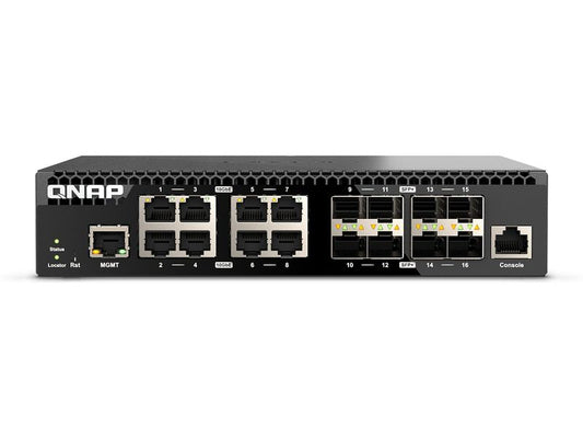 QNAP | QSW-M3216R-8S8T, Management Switch | 16-Port 10GbE SFP+/RJ-45, half-rack. design
