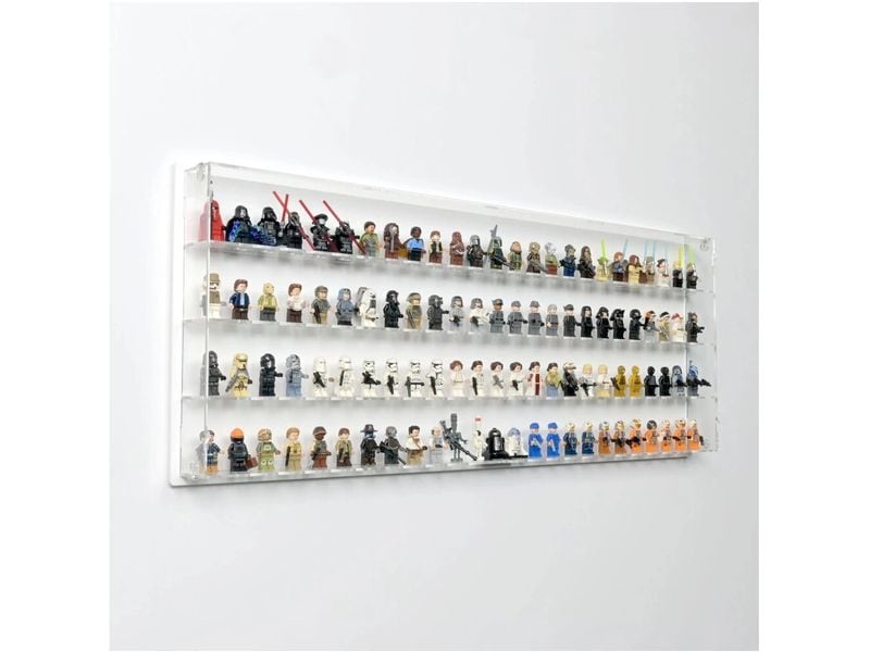 iDisplayit | Acryl-Wand-Display 100 LEGO-Minifiguren | mit weissem Hintergrund