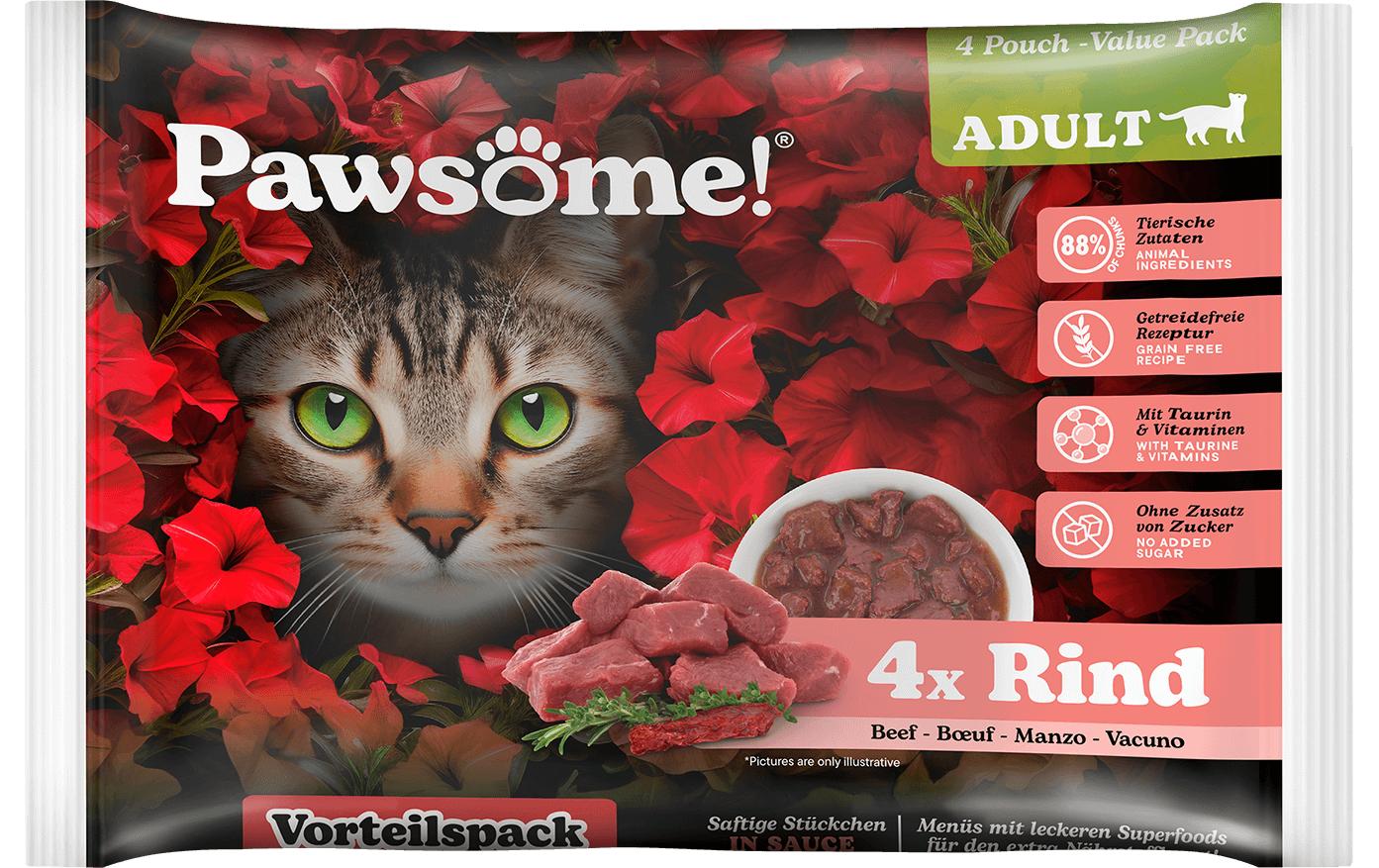 Pawsome Cat Superfood Adult Rind 4x85g