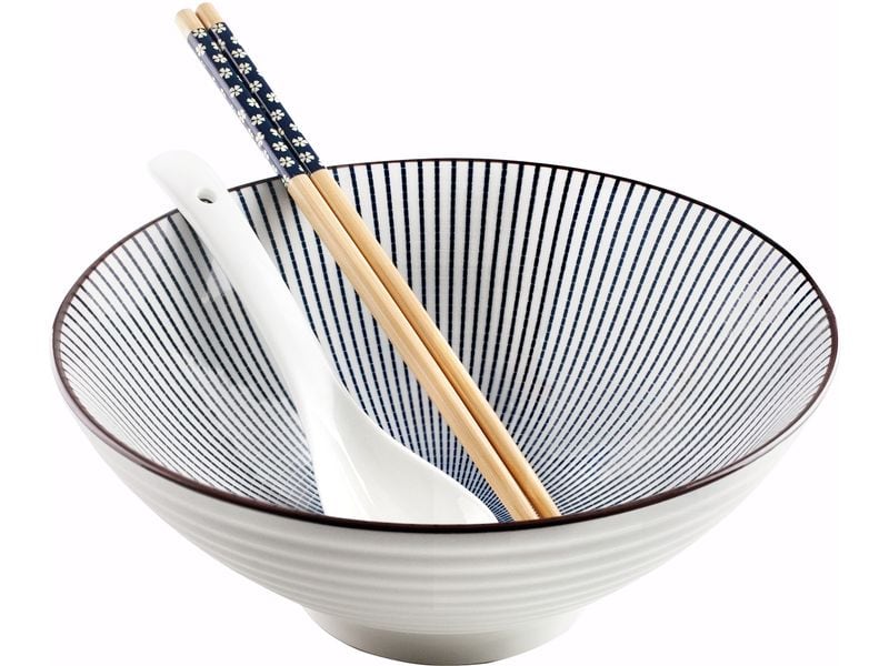 Ibili | Ramen-Set Hakata 20.7 x 8.5 cm | 1 Schüssel + 2 Stäbchen + Porzellanlöffel