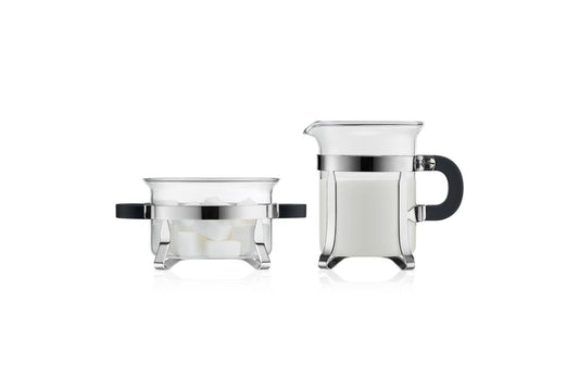 Bodum | Chambord Zucker + Milch Set | 2-teilig, Glas, Edelstahl Chrom